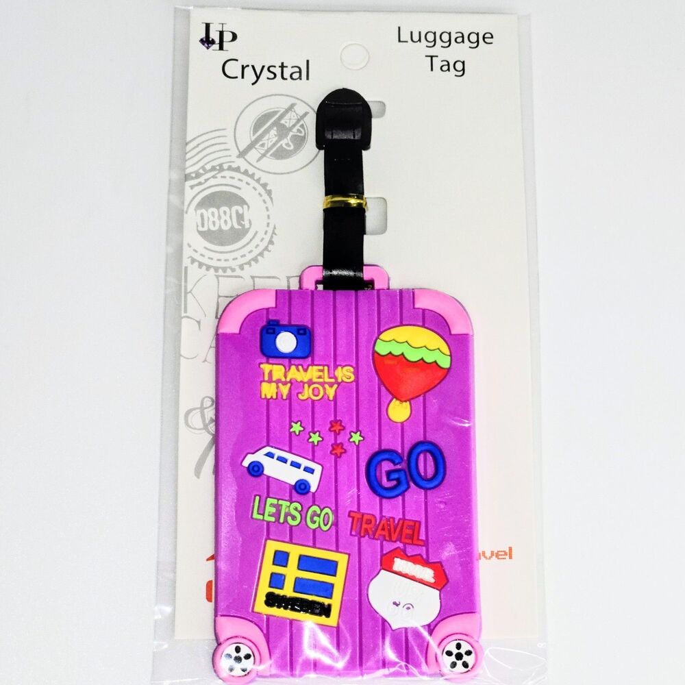 LUGGAGE TAG BAG LABEL Suitcase Design Hot Pink 3D Fun Travel Gems Graphic NEW